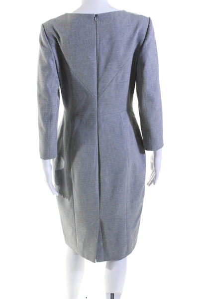 Karen Millen Womens Pleated V-Neck Long Sleeve Zip Up Pencil Dress Gray Size 8