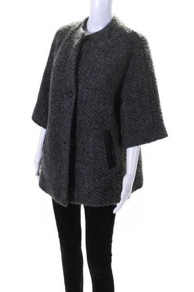 Joie Womens Gray Fuzzy Chunky Knit Crew Neck 3/4 Sleeve Jacket Size XS