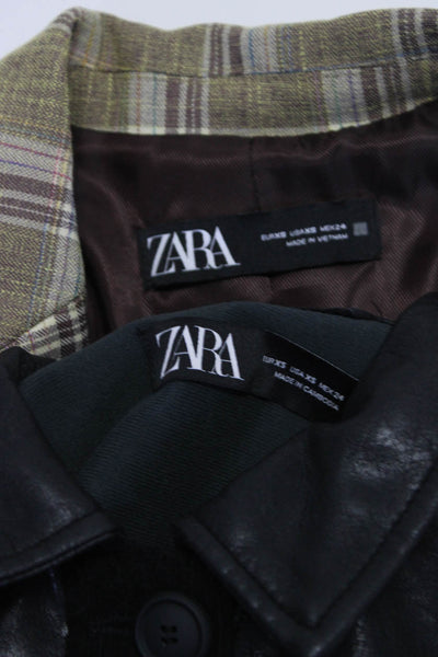 Zara Womens Plaid Chenille Faux Leather Shirt Jacket Blazer Size XS Lot 2