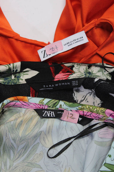 Zara Womens Floral Satin Button Up Blouse Shirt Dress Size XS Lot 3