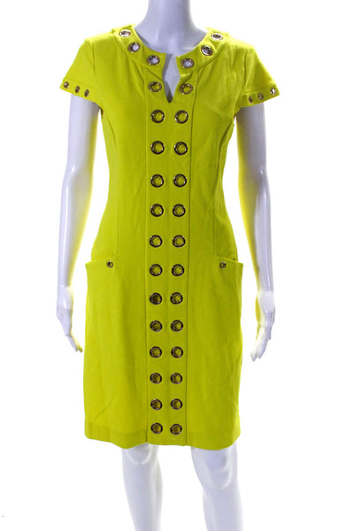 Magaschoni Womens Grommet Studded Zipped Darted Cap Sleeve Dress Yellow Size S
