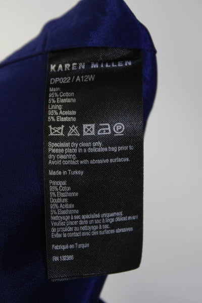 Karen Millen Womens Cotton Round Neck Zip Short Sleeve Midi Dress Blue Size 10