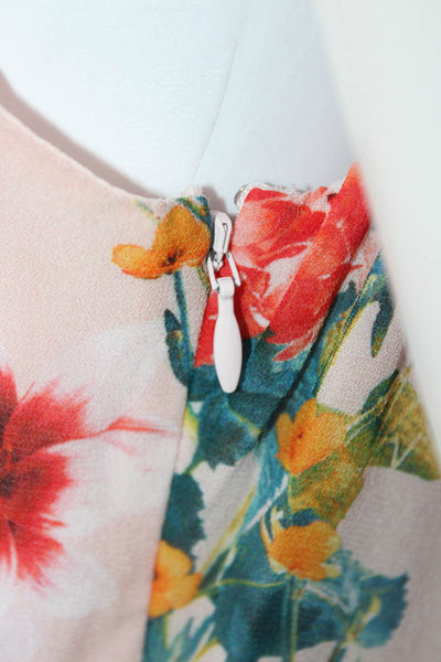 Karen Millen Womens Floral Print Pleated V-Neck Cut-Out Midi Dress Pink Size 8