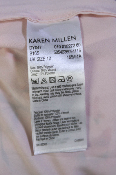 Karen Millen Womens Floral Print Pleated V-Neck Cut-Out Midi Dress Pink Size 8