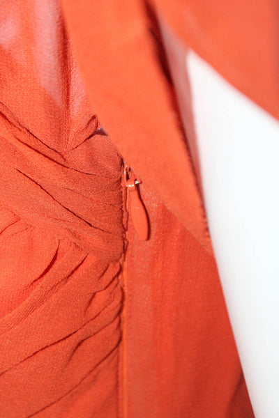 Karen Millen Womens Silk Ruched Bow Tied Darted Short Sleeve Dress Orange Size 8