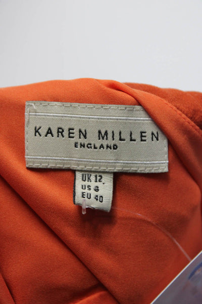 Karen Millen Womens Silk Ruched Bow Tied Darted Short Sleeve Dress Orange Size 8