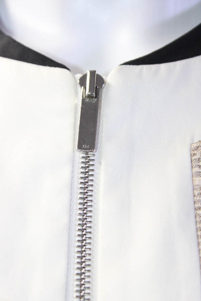 Karen Millen Womens Patchwork Round Neck Long Sleeve Zipped Blazer Beige Size 8