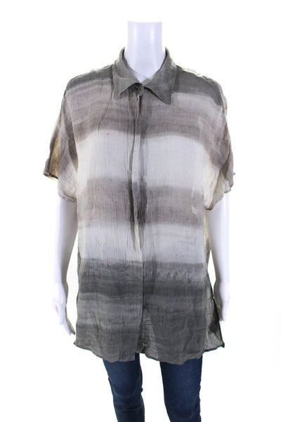 Max Mara Womens Dip Dye Collared Button Down Shirt Gray Size Medium