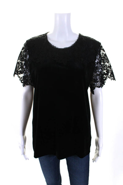 Karl Lagerfeld Womens Lace Sleeve Floral Top Velvet Black Size Large