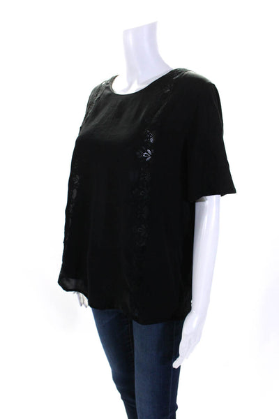 The Kooples Womens Back Zip Lace Short Sleeve Blouse Black Size Small
