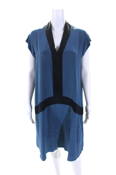 Schumacher Womens V Neck Pullover Sleeveless Dress Silk Blue Size 6