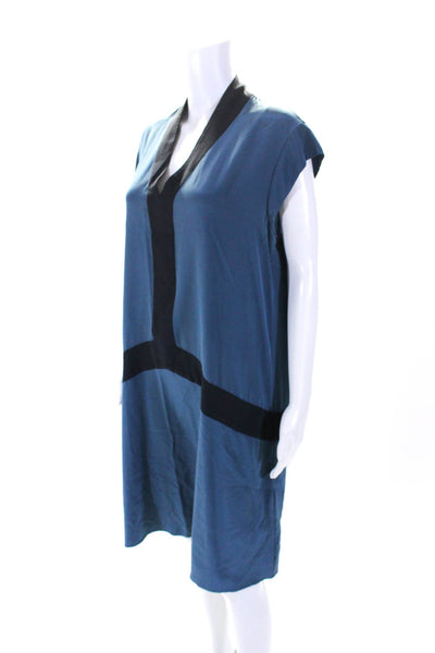 Schumacher Womens V Neck Pullover Sleeveless Dress Silk Blue Size 6