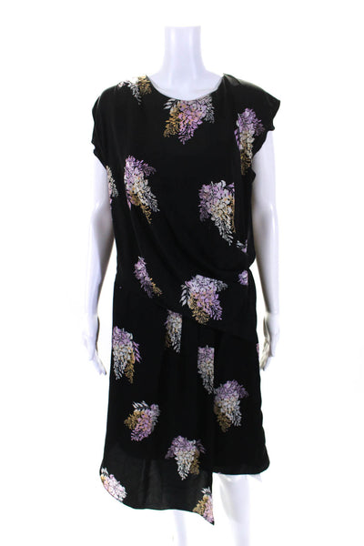 DKNYC Womens Floral Print Asymmetrical Pullover Sleeveless Dress Black Size 6