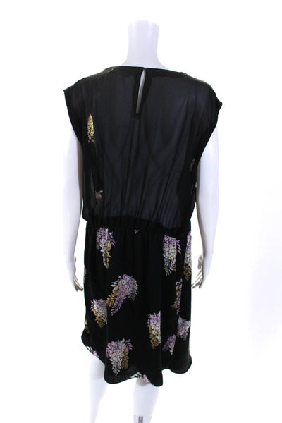 DKNYC Womens Floral Print Asymmetrical Pullover Sleeveless Dress Black Size 6