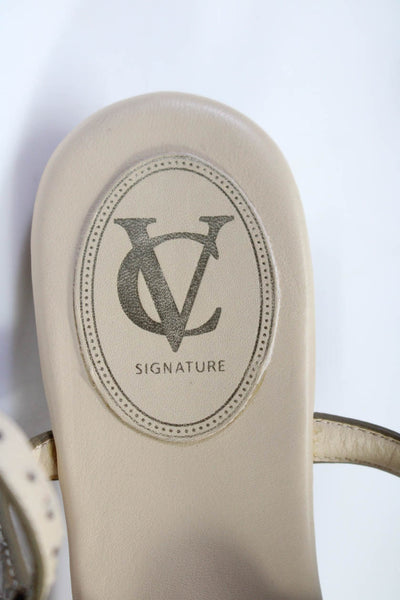 Vince Camuto Signature Womens Leather Elephant T-Strap Sandals Beige Size 8.5