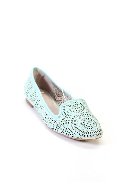 Vince Camuto Womens Perforated Leather Slip On Flats Loafers Light Blue Size 8.5