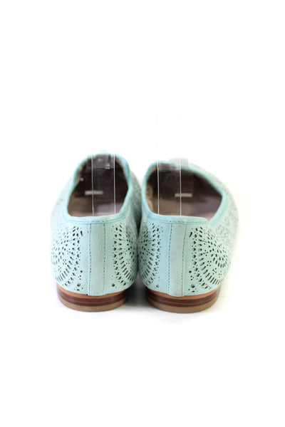 Vince Camuto Womens Perforated Leather Slip On Flats Loafers Light Blue Size 8.5
