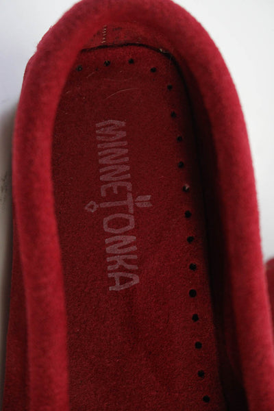 Minnetonka Womens Suede Top Stitched Bow Slip On Moccasins Flats Red Size 8