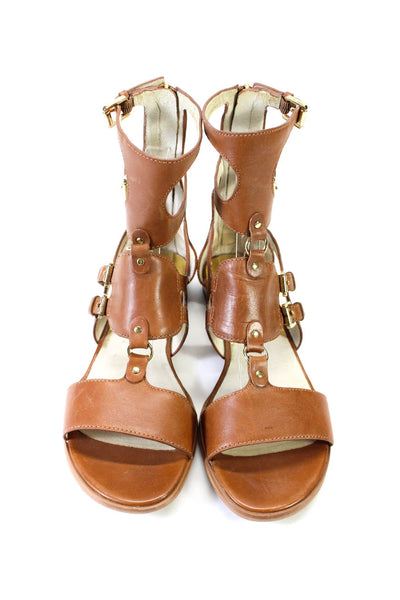 Michael Michael Kors Womens Leather Buckle Up Gladiator Sandals Brown Size 8.5