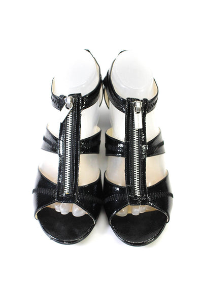 Michael Michael Kors Womens Patent Leather Zip Up Wedge Sandal Black Size 8.5