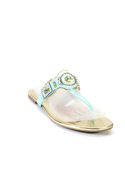 Vince Camuto Womens Metallic Leather Beaded Flip Flops Sandals Gold Size 9M