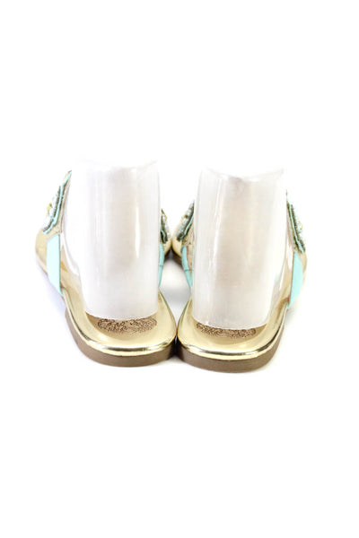 Vince Camuto Womens Metallic Leather Beaded Flip Flops Sandals Gold Size 9M