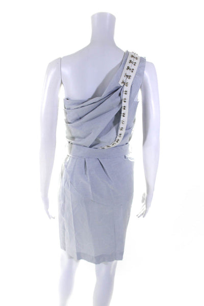 Thakoon Womens Side Zip One Shoulder Belted Dress Blue White Cotton Size 2