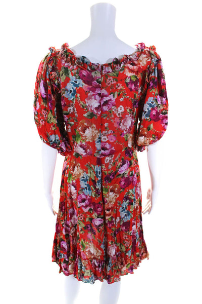 Icons Womens Back Zip Shirt Sleeve Scoop Neck Floral Dress Red Multi Size XS