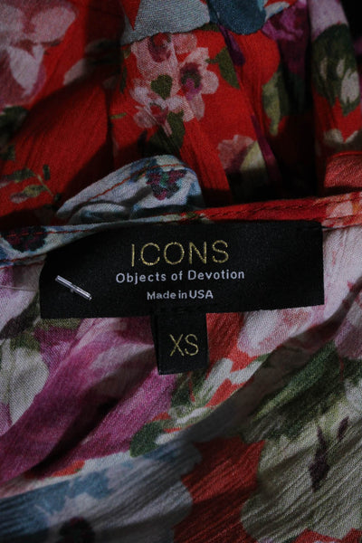 Icons Womens Back Zip Shirt Sleeve Scoop Neck Floral Dress Red Multi Size XS