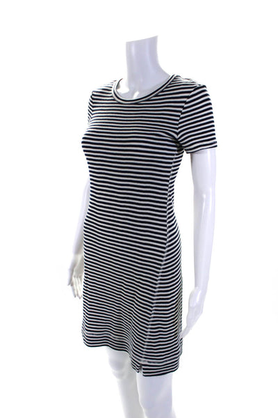 Theory Womens Short Sleeve Scoop Neck Striped Shirt Dress Blue White Size Small