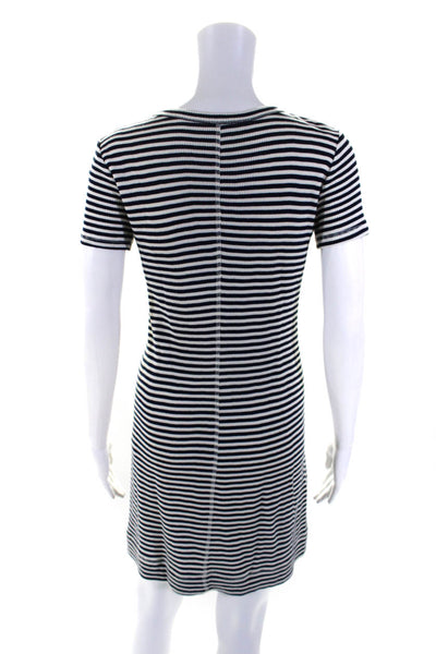 Theory Womens Short Sleeve Scoop Neck Striped Shirt Dress Blue White Size Small