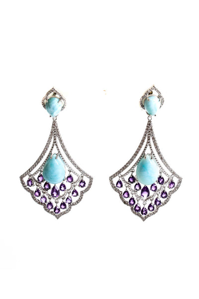 Rarities Womens Sterling Silver Silver Cabochon Amazonite Amethyst Dangle Earrin