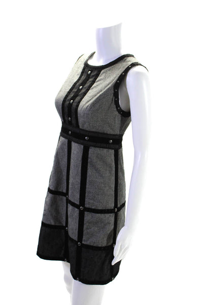 Anna Sui Womens Herringbone Woven Studded Flared Dress Gray Size 3