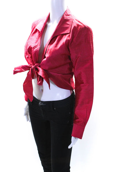 J. Mclaughlin Womens Long Sleeve Collared Silk Wrap Shirt Red Size 6