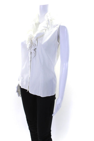 Lafayette 148 New York Womens Sleeveless Ruffled V Neck Top White Cotton Size 2