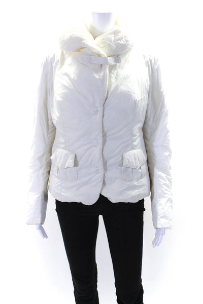 Add Down Womens Long Sleeve Button Front Down Quilted Jacket White Size 6