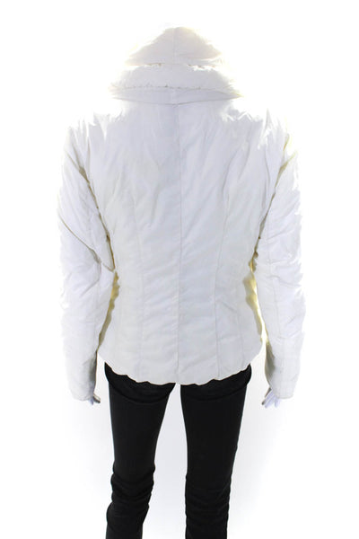 Add Down Womens Long Sleeve Button Front Down Quilted Jacket White Size 6