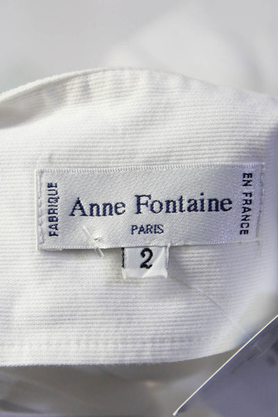 Anne Fontaine Womens Button Front Sheer Trim Square Neck Top White Size 2