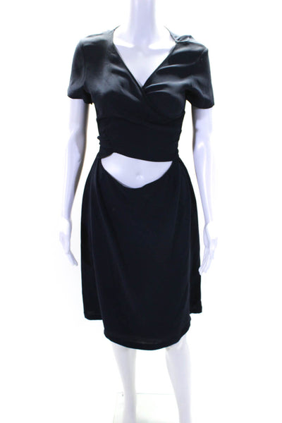 Jil Sander Womens Side Zip Short Sleeve V Neck Cut Out Dress Navy Blue IT 40