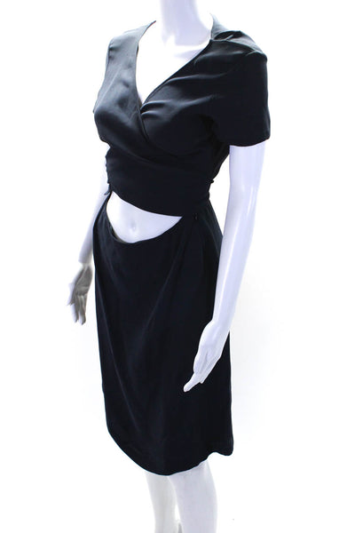 Jil Sander Womens Side Zip Short Sleeve V Neck Cut Out Dress Navy Blue IT 40