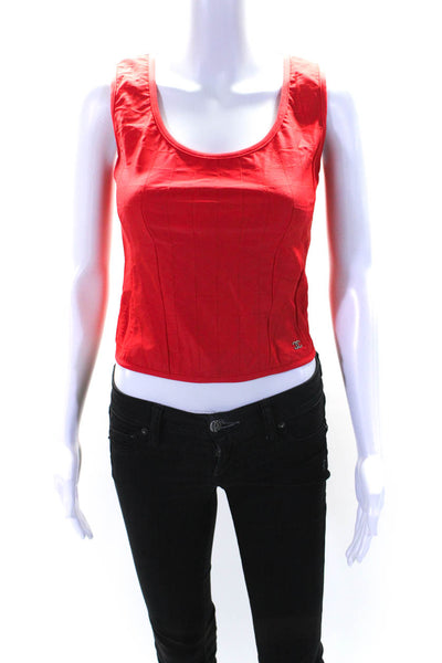 Chanel Womens Quilted Cropped Sleeveless Scoop neck Tank Top Red Size Small