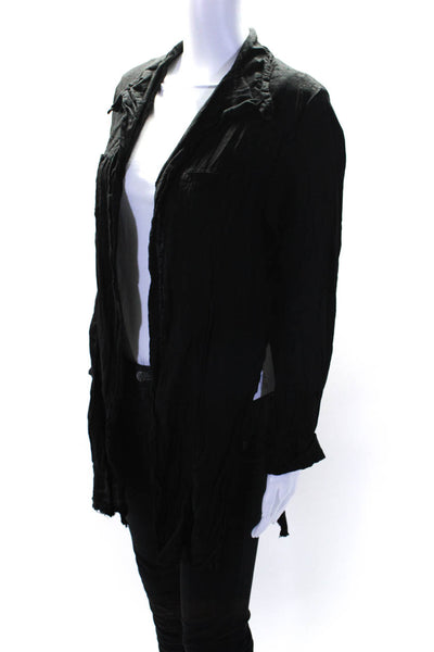 Jaga Womens Linen Long Sleeves Button Down Shirt Black Size 0