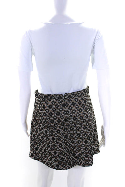 Otte Womens Geometric Woven Mid Rise Zip Up A-Line Mini Skirt Black Size 2