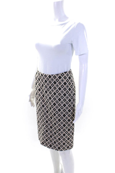 Otte Womens Cotton Geometric Woven High Rise Zip Up Pencil Skirt Beige Size 2