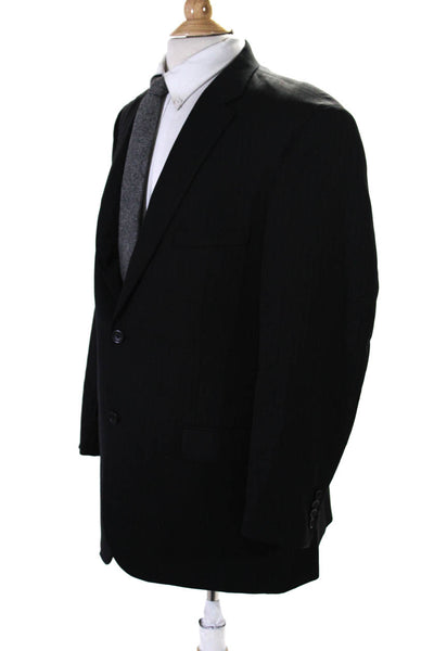 Pronto Uomo Mens Wool Pinstripe Notch Collar 2 Button Suit Jacket Black Size 46L