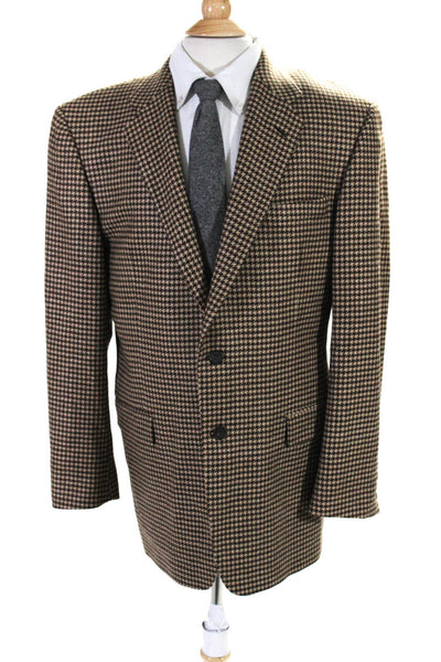 Hickey Freeman Mens Cashmere Houndstooth Two Button Suit Jacket Brown Size 42R