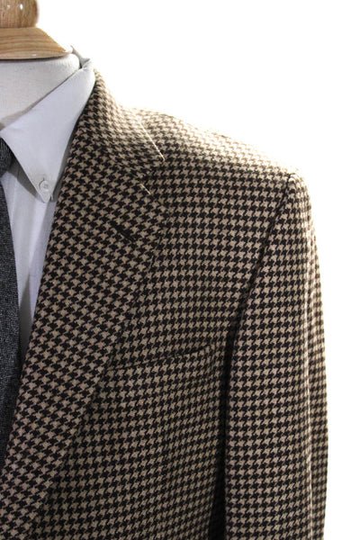 Hickey Freeman Mens Cashmere Houndstooth Two Button Suit Jacket Brown Size 42R