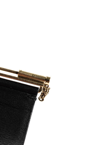 Chanel Womens Gold Tone CC Leather Cuff Bracelet Black