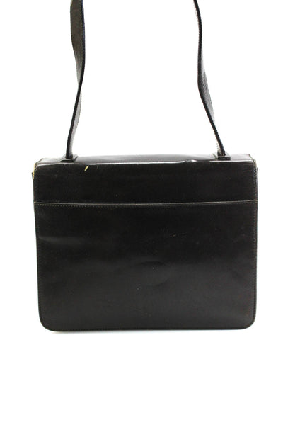 Prada Womens Leather Silver Tone Push Lock Flap Shoulder Handbag Black