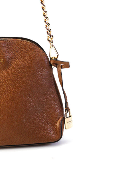 Michael Kors Pebbled Leather Chain Link Strap Zip Through Shoulder Handbag Brown